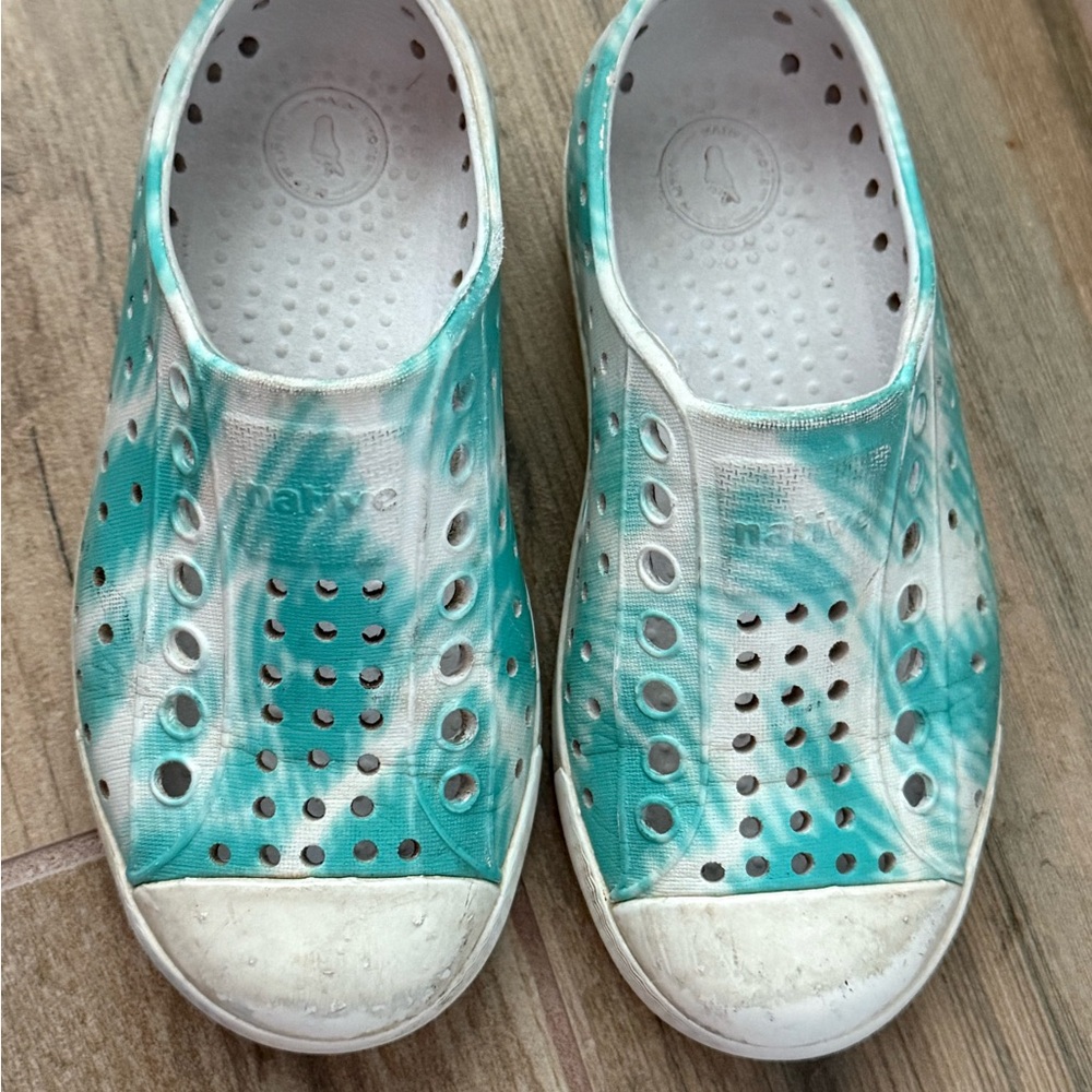 Children’s Native Teal and White Perforated Slip-Ons
